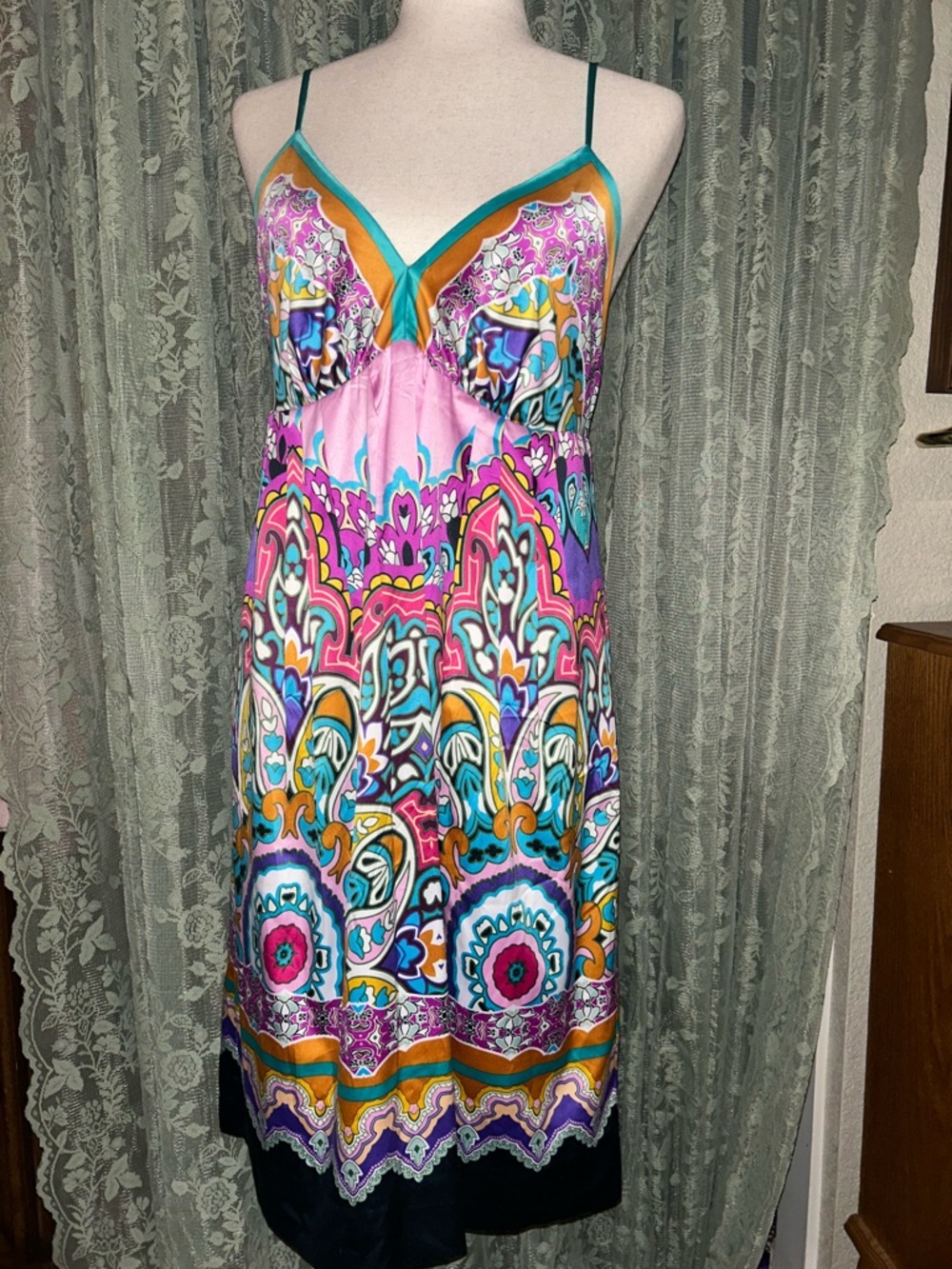 Mixit Y2K Satin Midi Dress Colorful Paisley Print